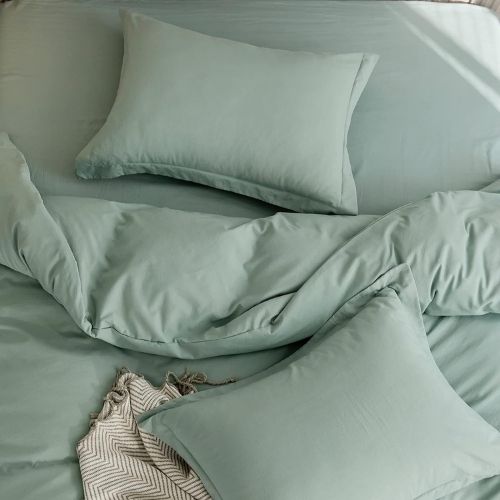 Washable Cotton 6 Piece King Size Duvet Cover Plain Design, Plain Green Color. by 5 | Souqify