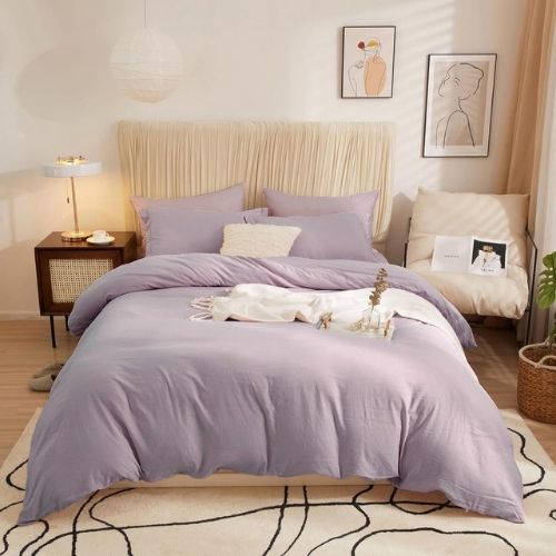 Washable Cotton 6 Piece King Size Duvet Cover Plain Design, Plain Lavender Color. by 5 | Souqify