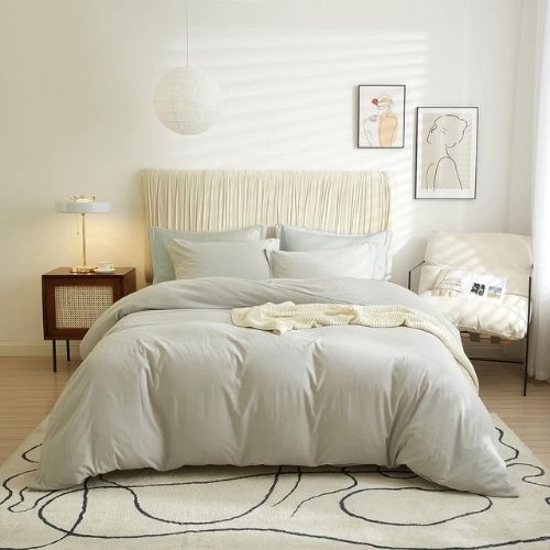 Washable Cotton 6 Piece King Size Duvet Cover Plain Design, Plain Light Gray Color.