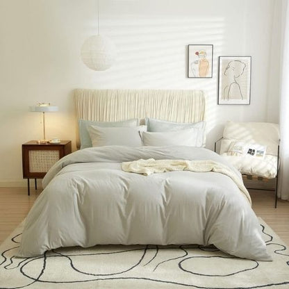 Washable Cotton 6 Piece King Size Duvet Cover Plain Design, Plain Light Gray Color.