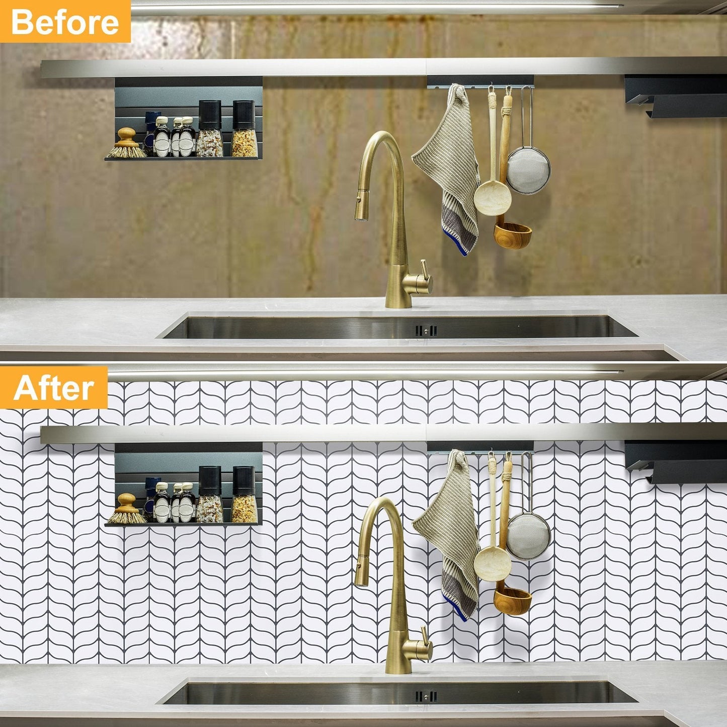 White Leaf Shape Vinyl Tiles with Black Grout T80040 by Vivid Tiles | Souqify