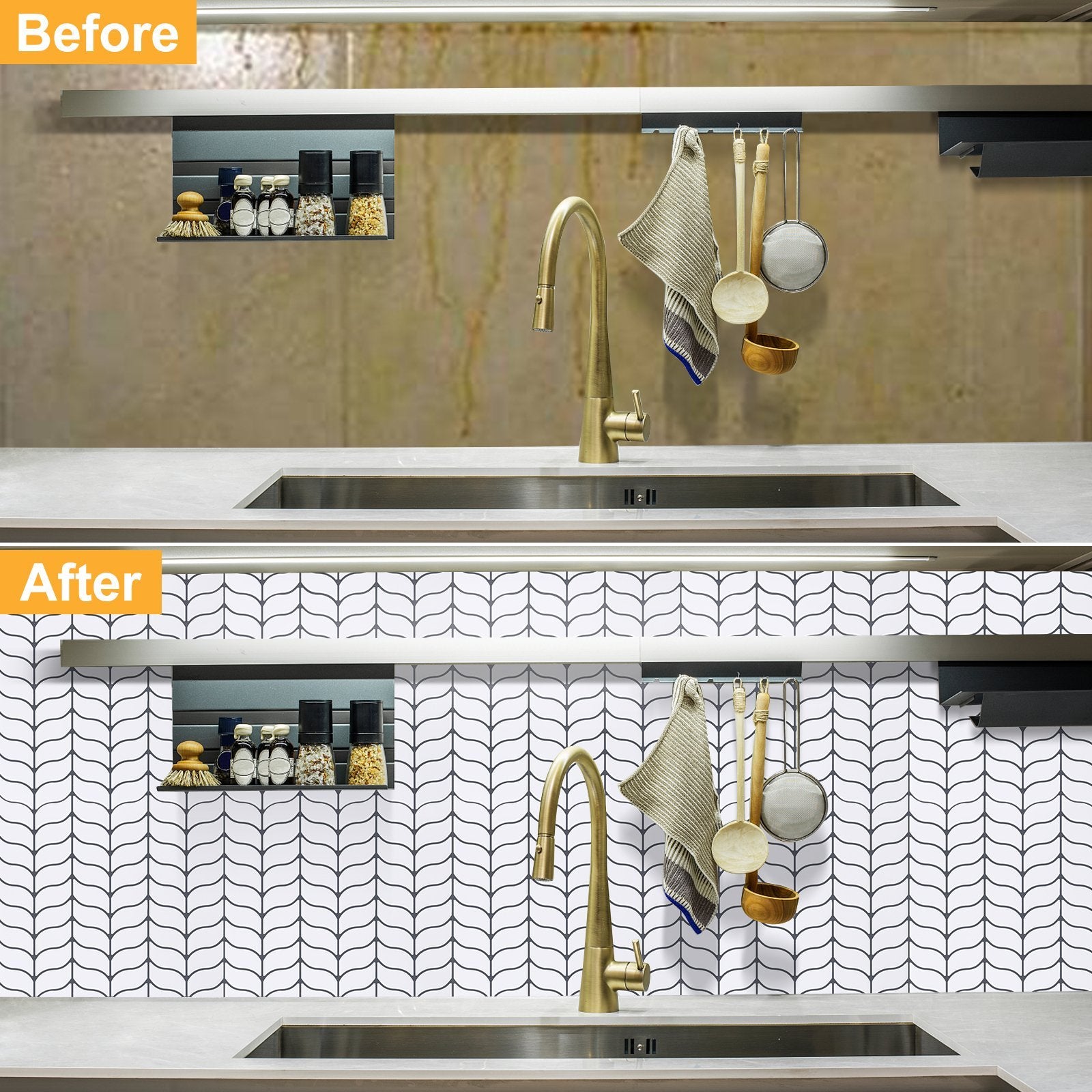 White Leaf Shape Vinyl Tiles with Black Grout T80040 by Vivid Tiles | Souqify