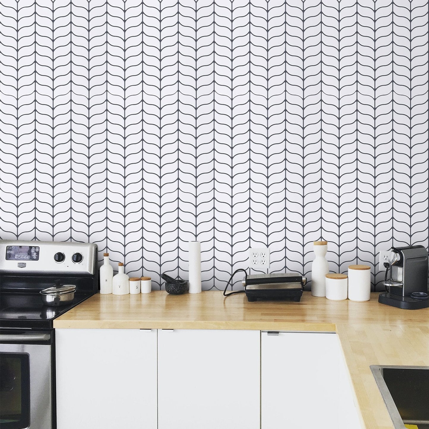 White Leaf Shape Vinyl Tiles with Black Grout T80040 by Vivid Tiles | Souqify