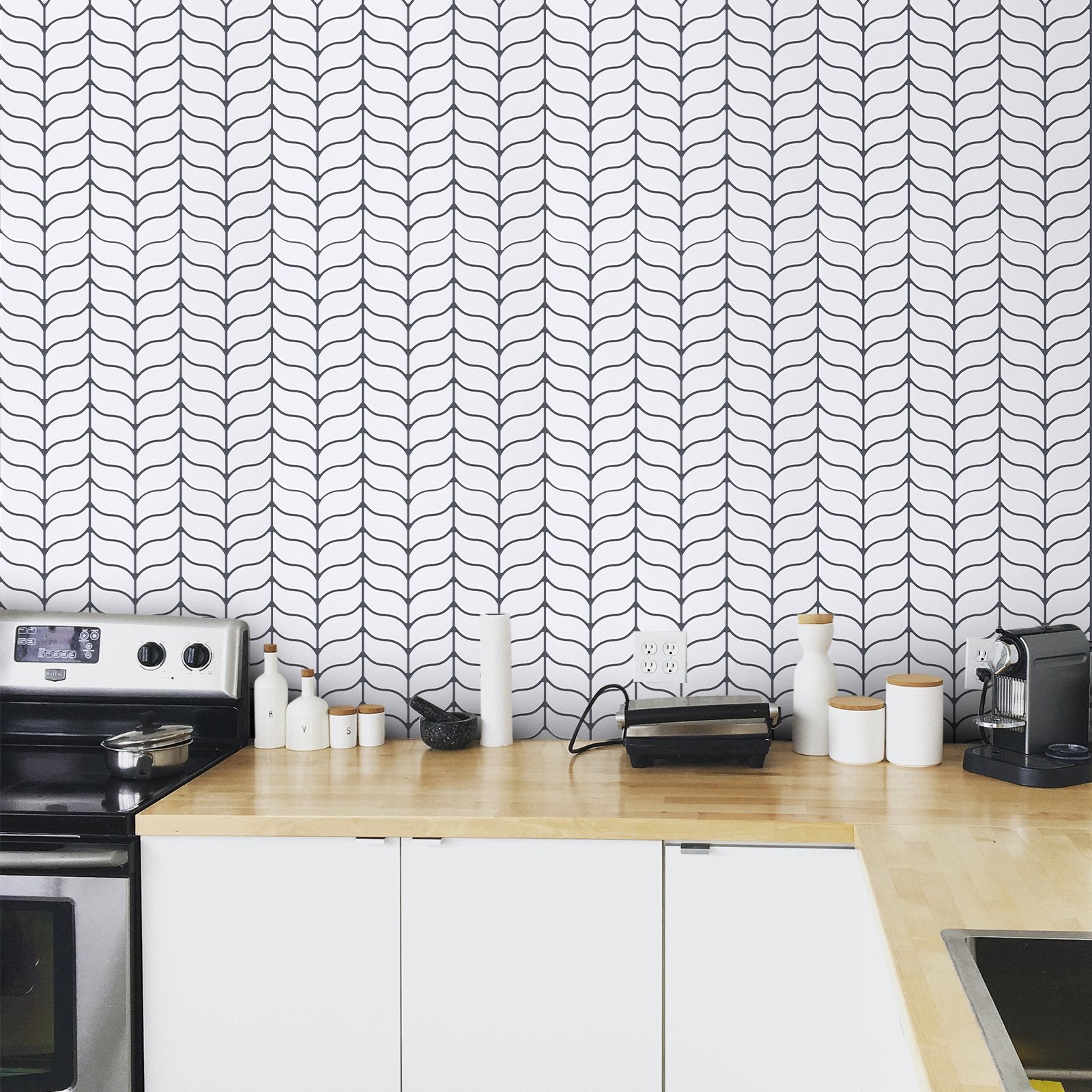 White Leaf Shape Vinyl Tiles with Black Grout T80040 by Vivid Tiles | Souqify