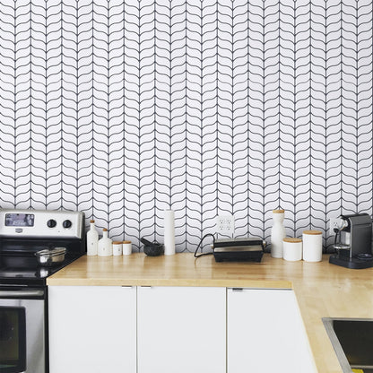 White Leaf Shape Vinyl Tiles with Black Grout T80040 by Vivid Tiles | Souqify