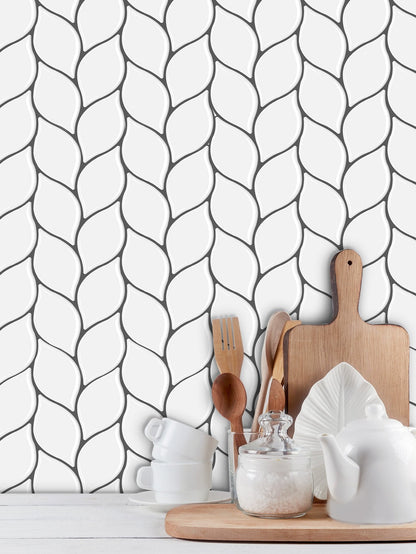 White Leaf Vinyl Tile with Grey Grout T80039 by Vivid Tiles | Souqify