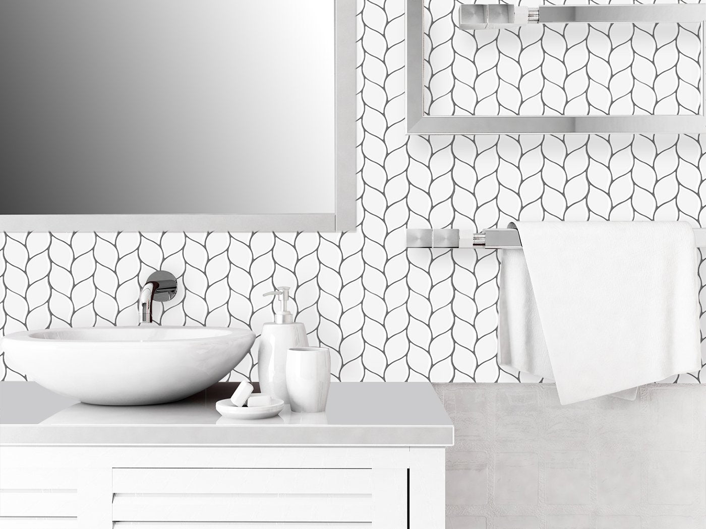 White Leaf Vinyl Tile with Grey Grout T80039 by Vivid Tiles | Souqify