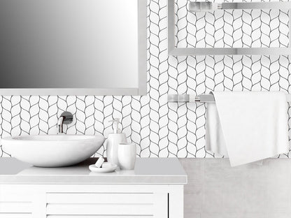 White Leaf Vinyl Tile with Grey Grout T80039 by Vivid Tiles | Souqify
