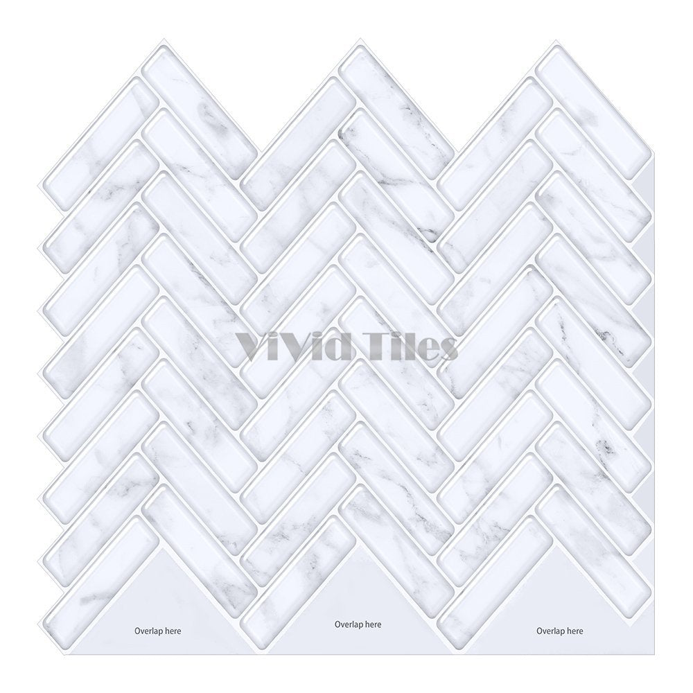 White Marble Herringbone Vinyl Tile T80048 by Vivid Tiles | Souqify