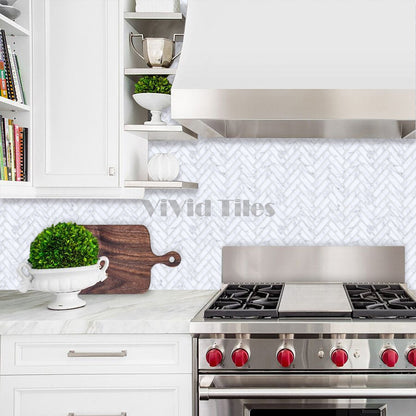White Marble Herringbone Vinyl Tile T80048 by Vivid Tiles | Souqify
