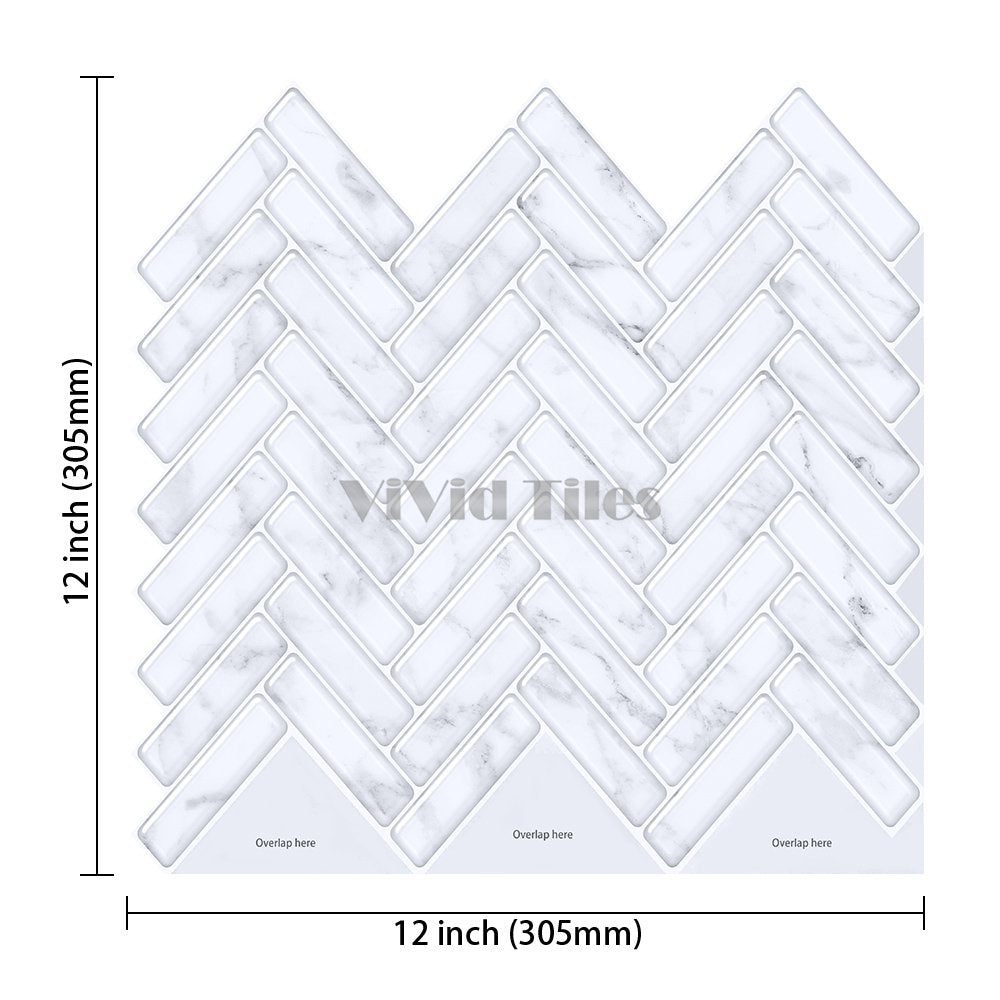 White Marble Herringbone Vinyl Tile T80048 by Vivid Tiles | Souqify