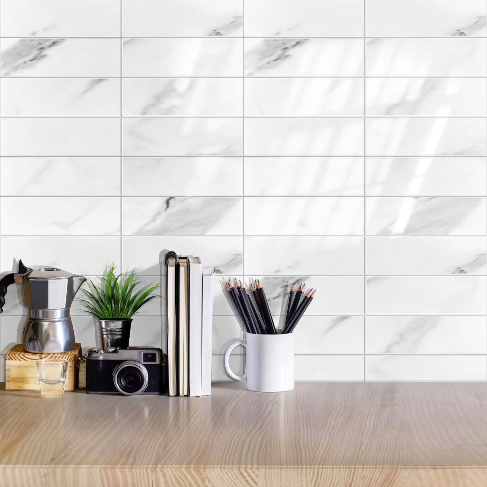 White Marble Kit Kat PVC Composite Tile WJS-3158 by Vivid Tiles | Souqify