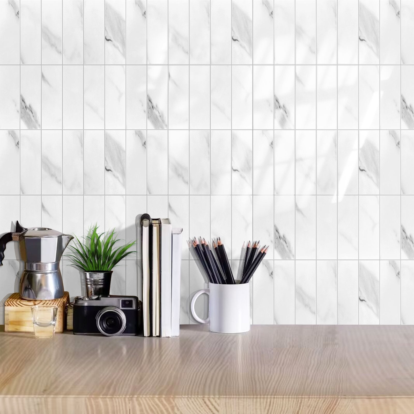 White Marble Kit Kat PVC Composite Tile WJS-3158 by Vivid Tiles | Souqify