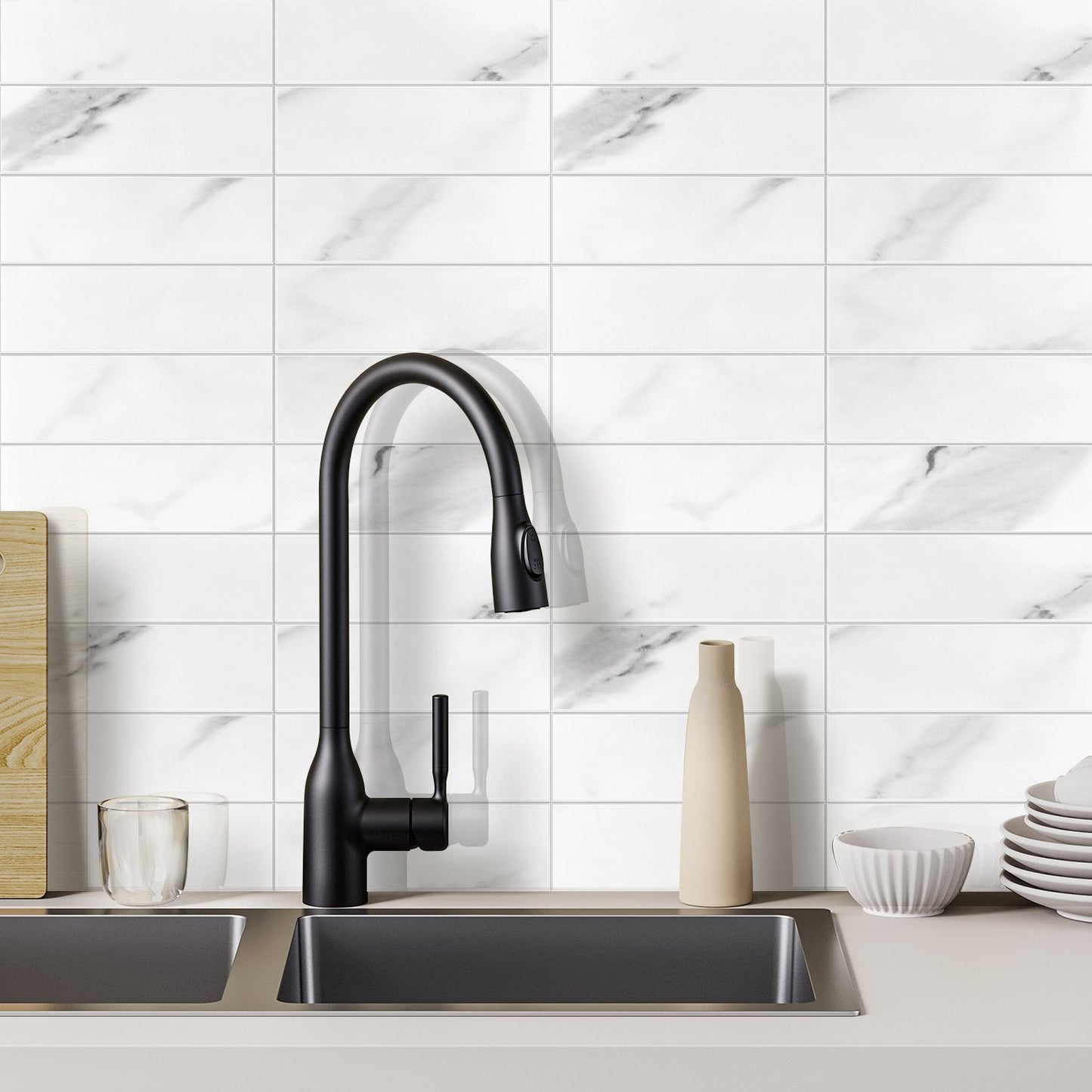 White Marble Kit Kat PVC Composite Tile WJS-3158 by Vivid Tiles | Souqify