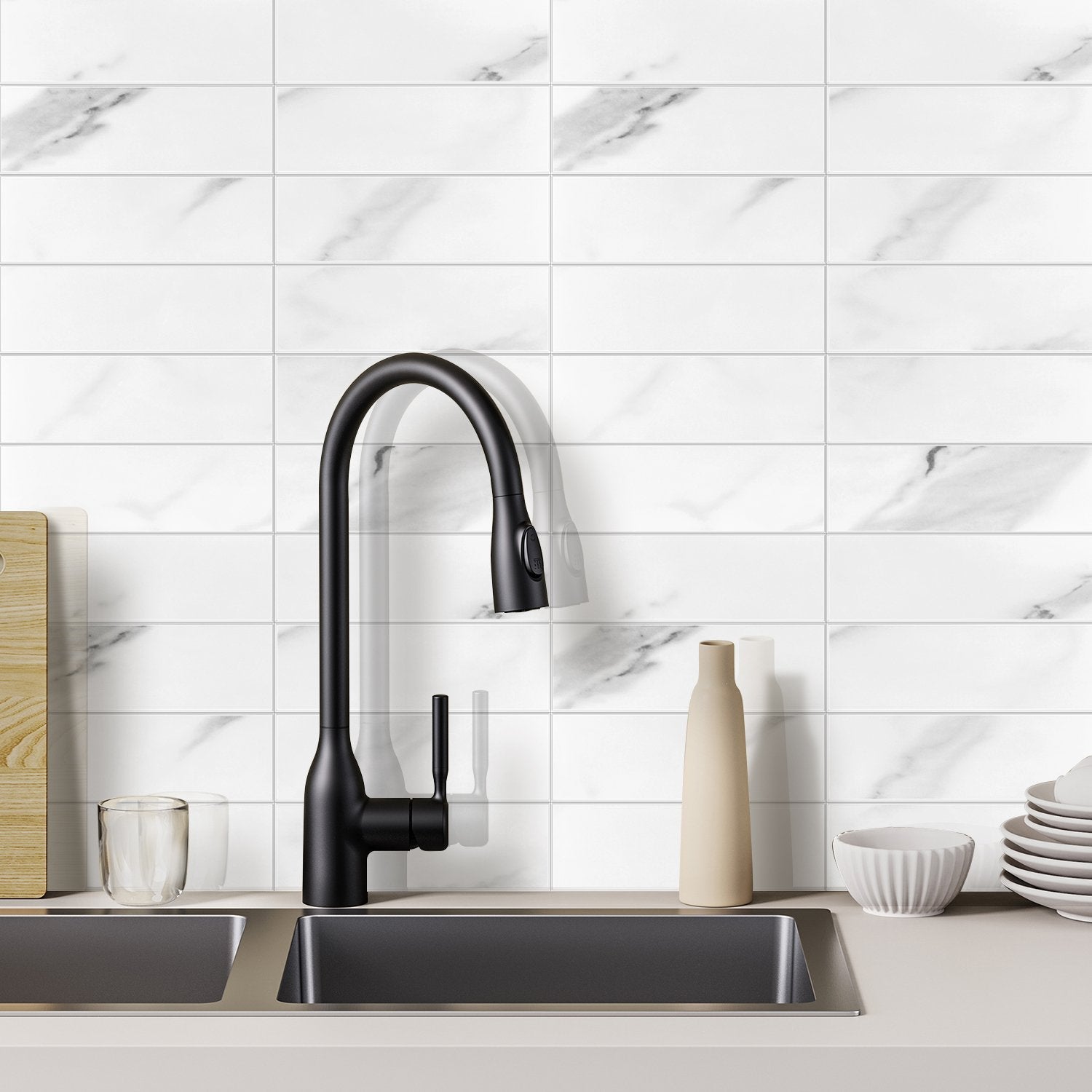 White Marble Kit Kat PVC Composite Tile WJS-3158 by Vivid Tiles | Souqify