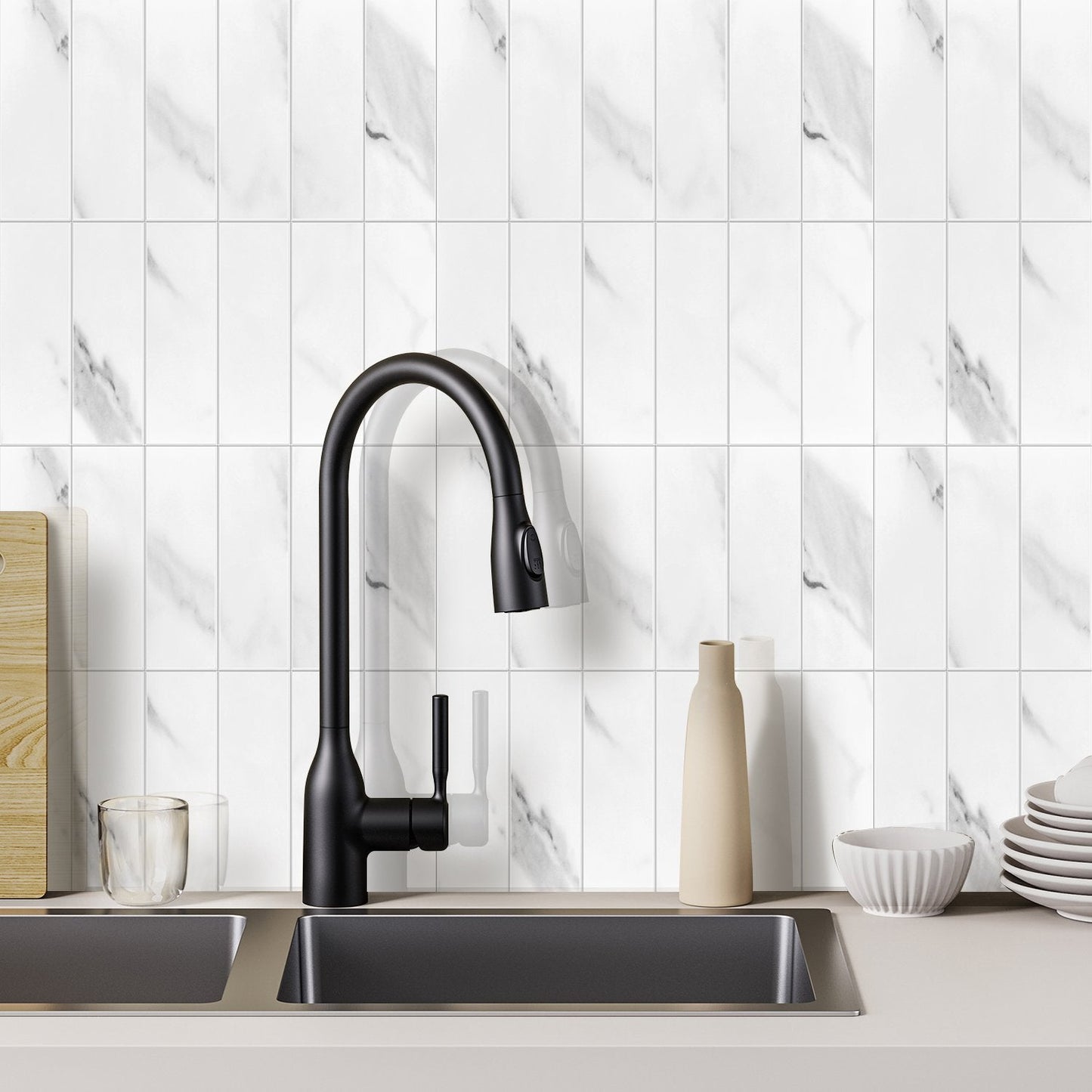 White Marble Kit Kat PVC Composite Tile WJS-3158 by Vivid Tiles | Souqify