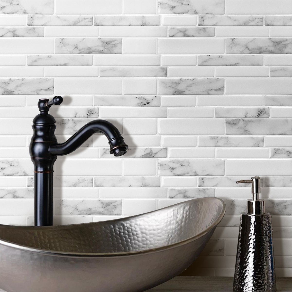 White Marble Strip Vinyl Tile 24079 by Vivid Tiles | Souqify