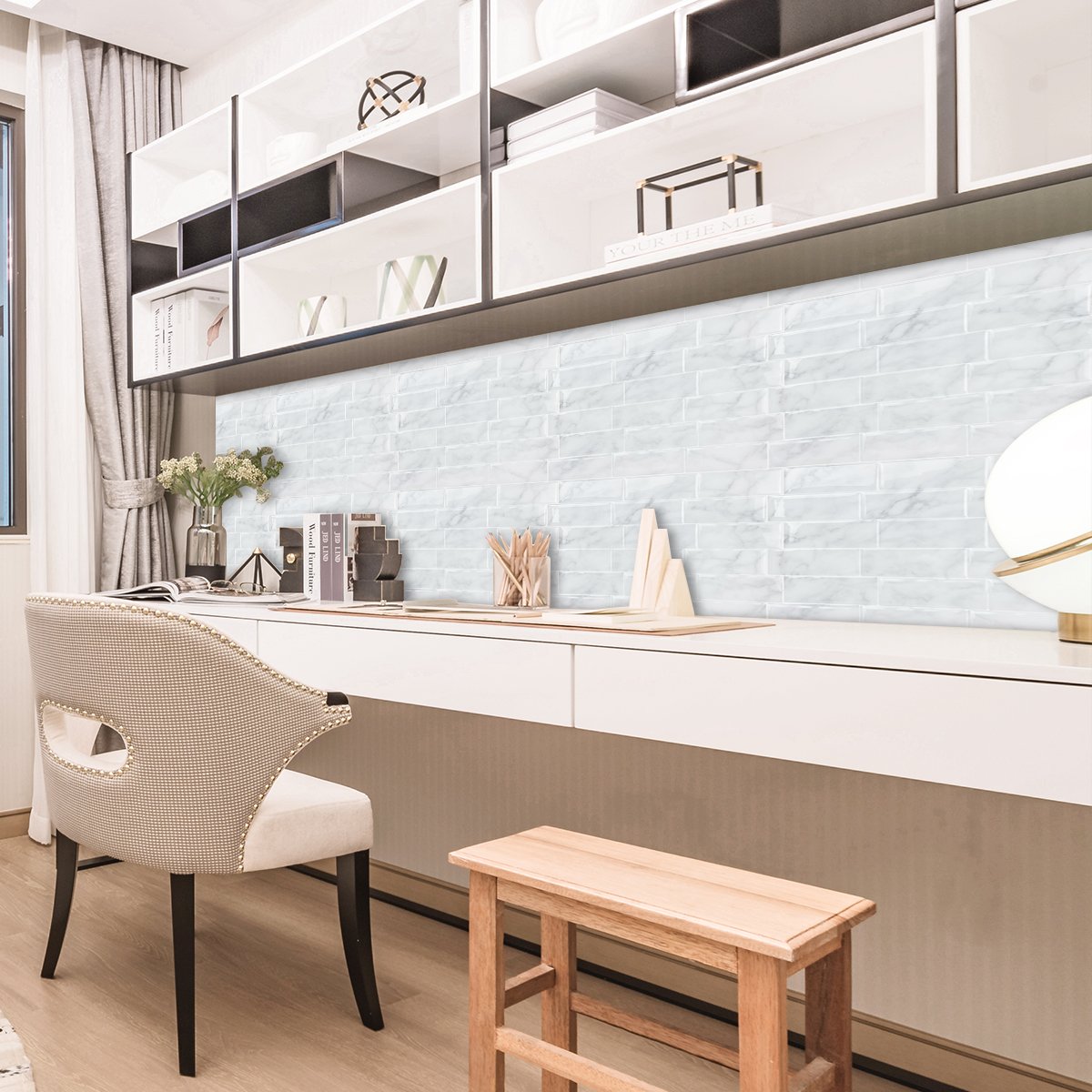 White Marble Subway Vinyl Tile 27026 by Vivid Tiles | Souqify