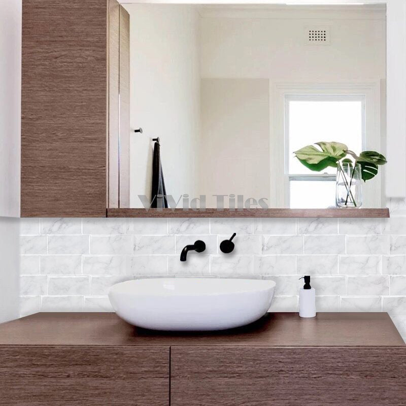 White Marble Subway Vinyl Tile 27026 by Vivid Tiles | Souqify