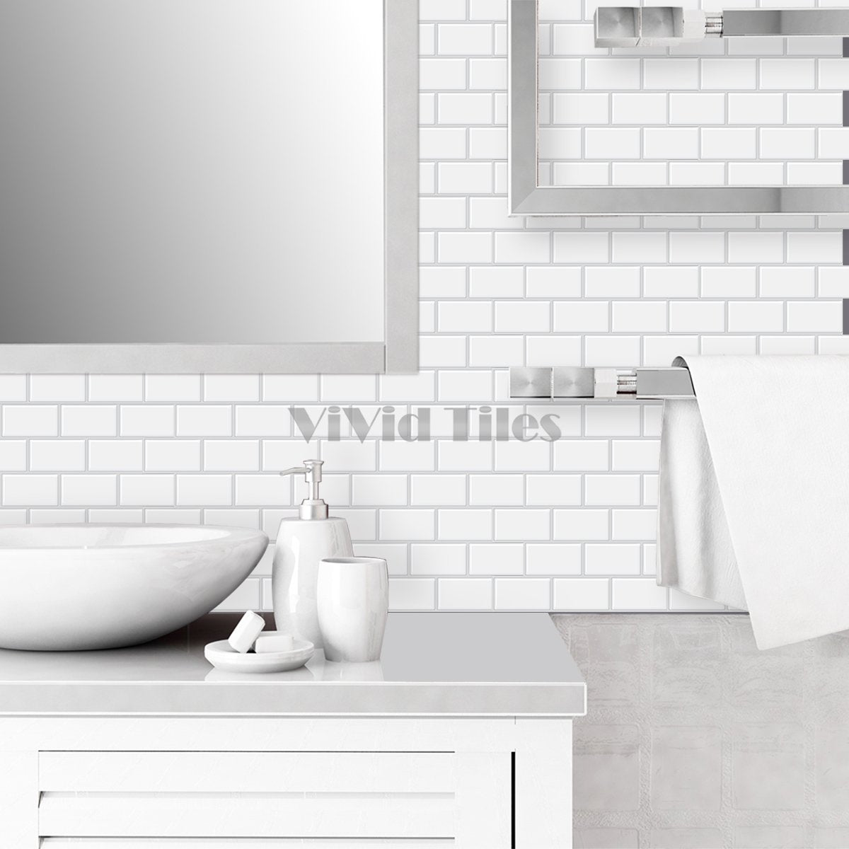 White Subway PET Tile With Grey Grout VP100 by Vivid Tiles | Souqify