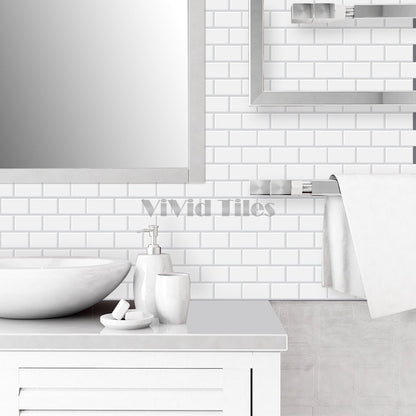 White Subway PET Tile With Grey Grout VP100 by Vivid Tiles | Souqify