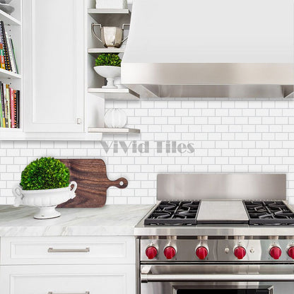 White Subway PET Tile With Grey Grout VP100 by Vivid Tiles | Souqify