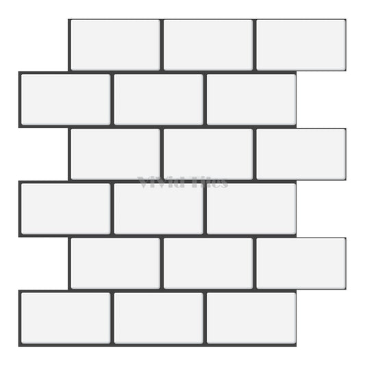 White With Dark Grey Grout Brick PET Tile VP110 by Vivid Tiles | Souqify