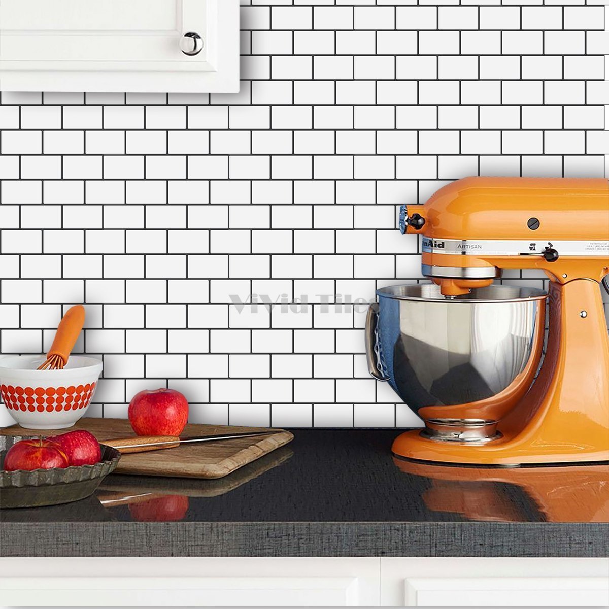 White With Dark Grey Grout Brick PET Tile VP110 by Vivid Tiles | Souqify