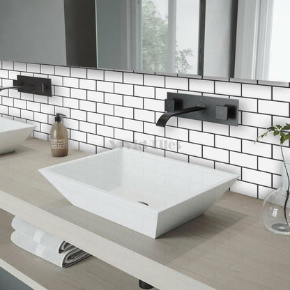 White With Dark Grey Grout Brick PET Tile VP110 by Vivid Tiles | Souqify