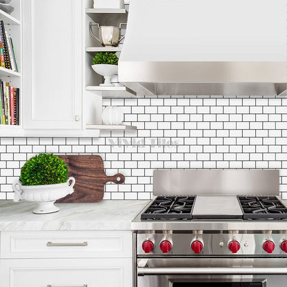 White With Dark Grey Grout Brick PET Tile VP110 by Vivid Tiles | Souqify