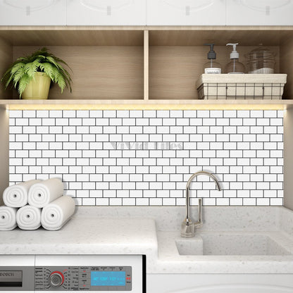 White With Dark Grey Grout Brick PET Tile VP110 by Vivid Tiles | Souqify