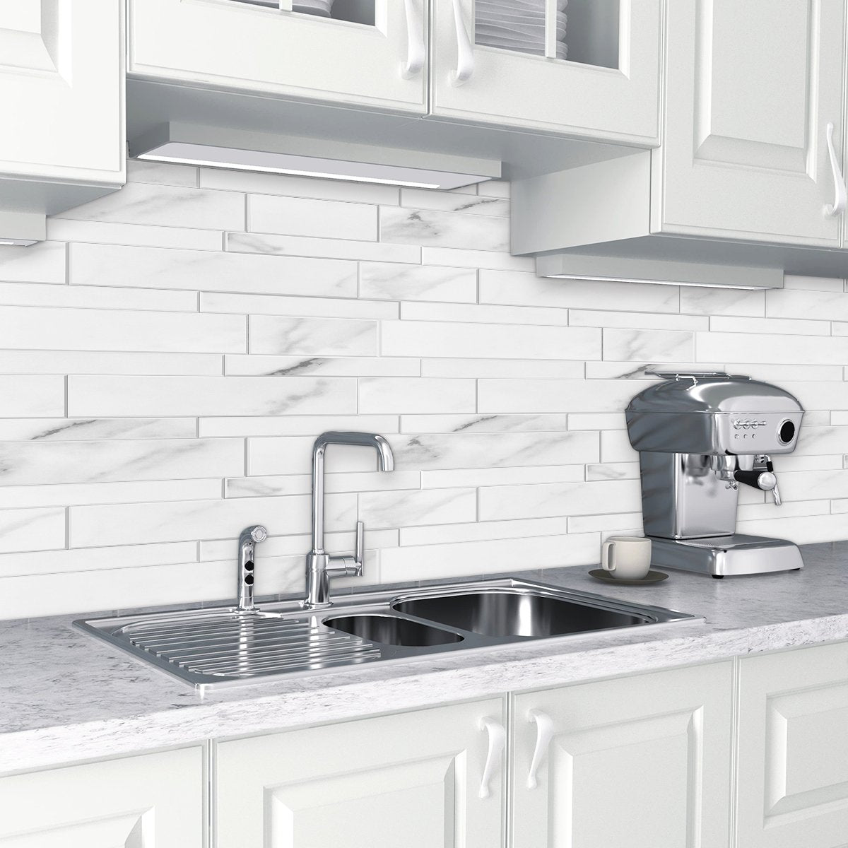 Whte Marble Strip PVC Composite Tile WJS-3014 by Vivid Tiles | Souqify