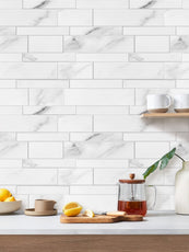 Whte Marble Strip PVC Composite Tile WJS-3014 by Vivid Tiles | Souqify