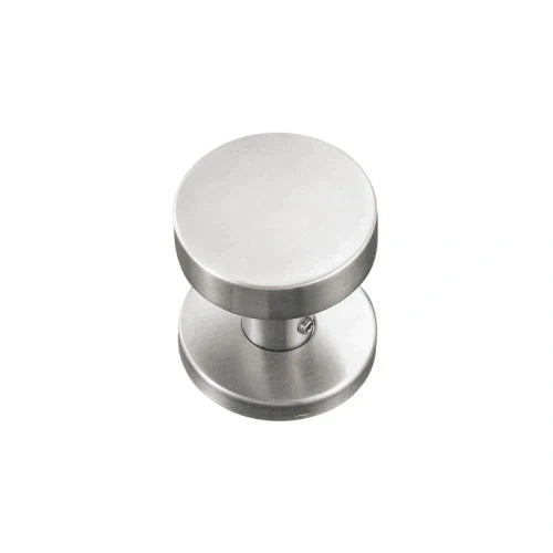 A high quality stainless steel reversible lever door knob with a simple, modern design and visible spindle, viewed from above against a white background.