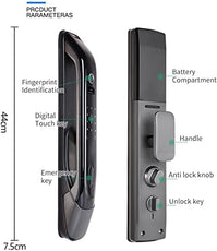 VILA Smart Lock Q7-3 AC ,With WiFi, Display screen,Keypad Digital,Biometric Fingerprint,IC Card,Mechanical key, Unlock for Apartment Hotel Home Use. COLOR: (BLACK + Copper)