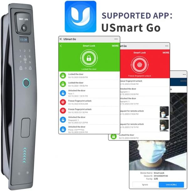 VILA Smart Lock, q7-1 BLK With WiFi, Face Recognition, Display screen,Keypad Digital,Biometric Fingerprint,IC Card,Mechanical key,  Unlock for Apartment Hotel Home Use. COLOR: (BLACK))