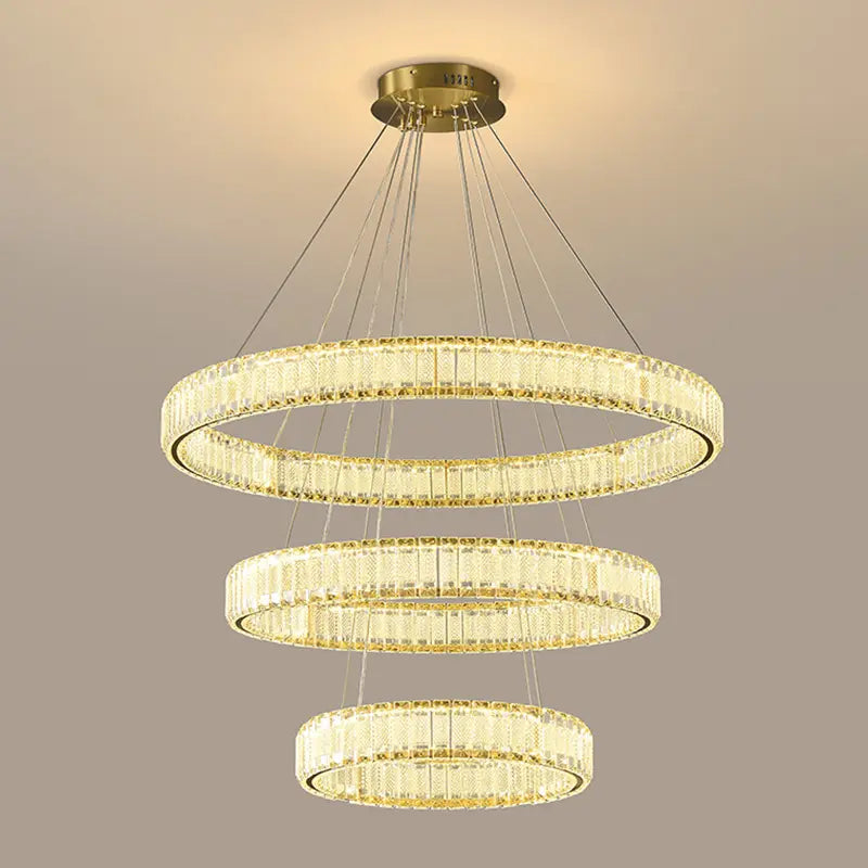 Modern Light Luxury Crystal Hanging Lamp Gold Simple Round LED Pendant Lights For Villa Hotel Living Room Crystal Chandeliers