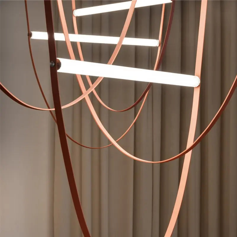 Nordic Modern Pendant Lights Leather Belt Lamp Staircase Art Led Chandeliers Suspension Postmodern Designer Restaurant Brown