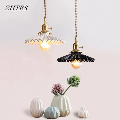 Japanese style retro simple dining room bedroom bedside bar hotel apartment brass ceramic chandelier