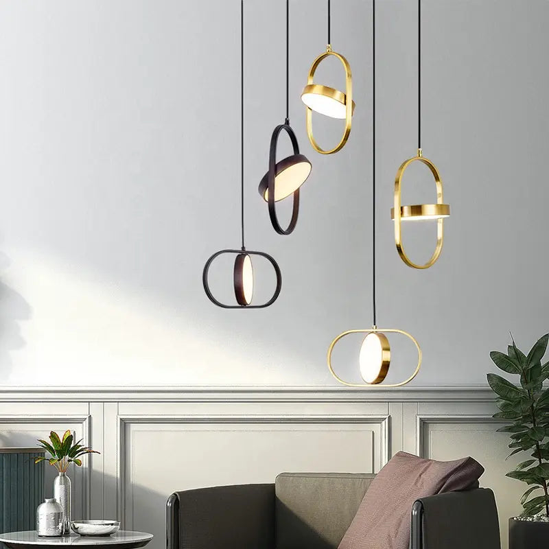 Modern Industrial suspension industrial lighting iron LED pendant lights Oval black dining Bar Bedroom minimalist Bedside light
