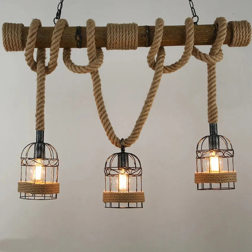 Countryside Vintage Pendant Light loft Hemp Rope Lighting Fixture