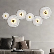 Nordic round white led wall lamp modern pleated shape iron living room wall light stairs corridor aisle bedroom bedside sconces