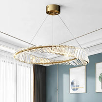 Modern Luxury Crystal Chandelier Ceiling Hanging Lamp Simple Round Chandeliers LED Pendant Lights Gold Pendant Lamp