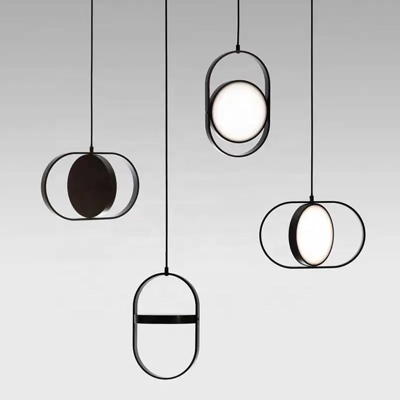 Modern Industrial suspension industrial lighting iron LED pendant lights Oval black dining Bar Bedroom minimalist Bedside light