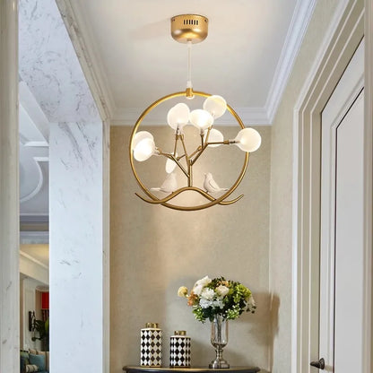 Nordic Design Tree Branch Chandelier Bird Cage Lamp Fixture Indoor Home Kitchen Dining Room Restaurant LED Bedroom Iron