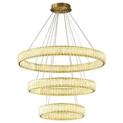 Modern Light Luxury Crystal Hanging Lamp Gold Simple Round LED Pendant Lights For Villa Hotel Living Room Crystal Chandeliers