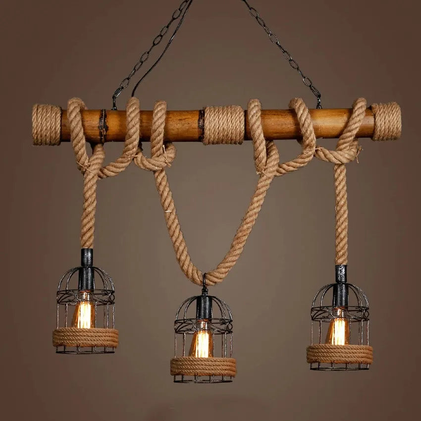 Countryside Vintage Pendant Light loft Hemp Rope Lighting Fixture