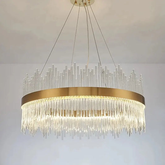 Modern Round Crystal Chandelier for Dining Room Rectangle Design Kitchen Island Lighting Fixtures LED Pendant Lights Glass