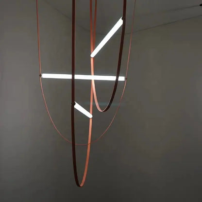 Nordic Modern Pendant Lights Leather Belt Lamp Staircase Art Led Chandeliers Suspension Postmodern Designer Restaurant Brown