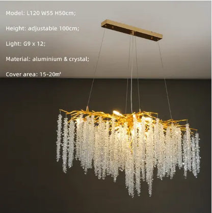 Modern Branch LED Pendant Lights K9 Crystals Hanging Chandelier Living Room Suspend Lamp Dining Art Decor Indoor Lighting Lamp